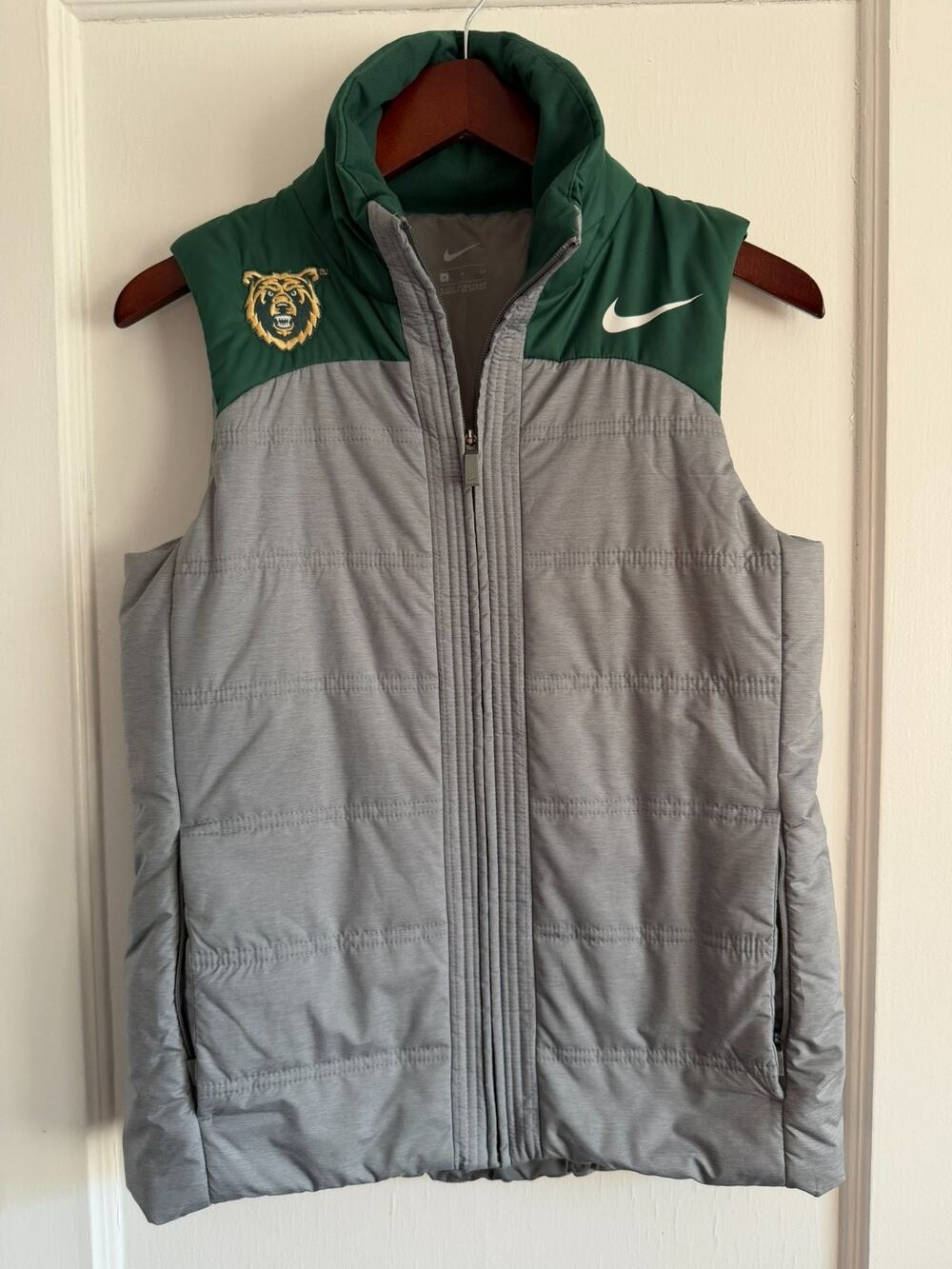 Nike Baylor Bears Puffer Vest Small S Grey Green NCAA Sideline Player Full Zip